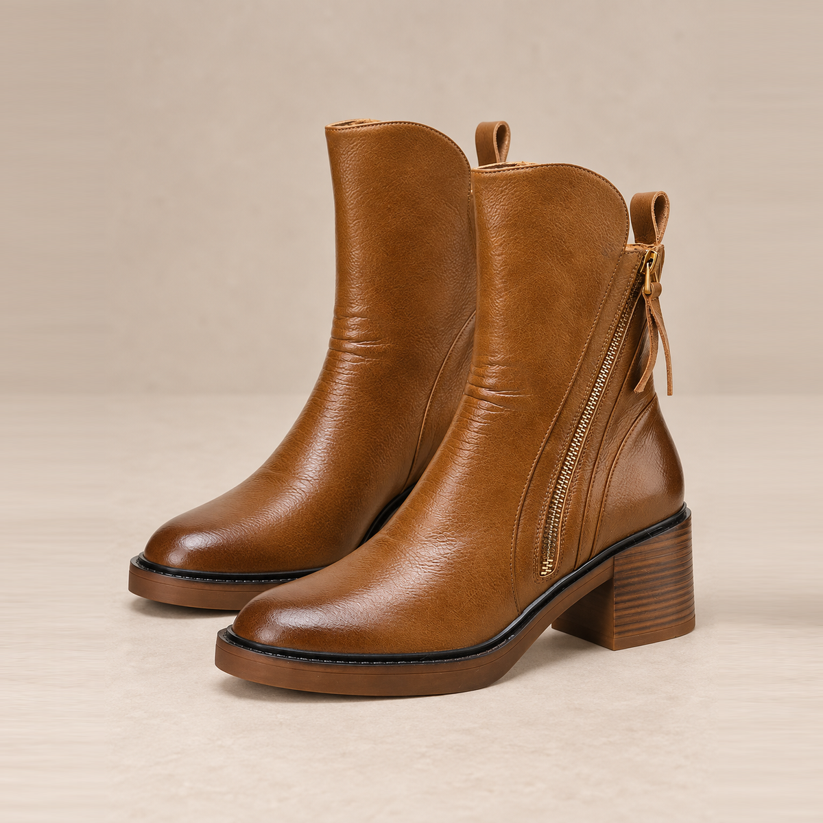Bottines en cuir à zip doré — Célestine