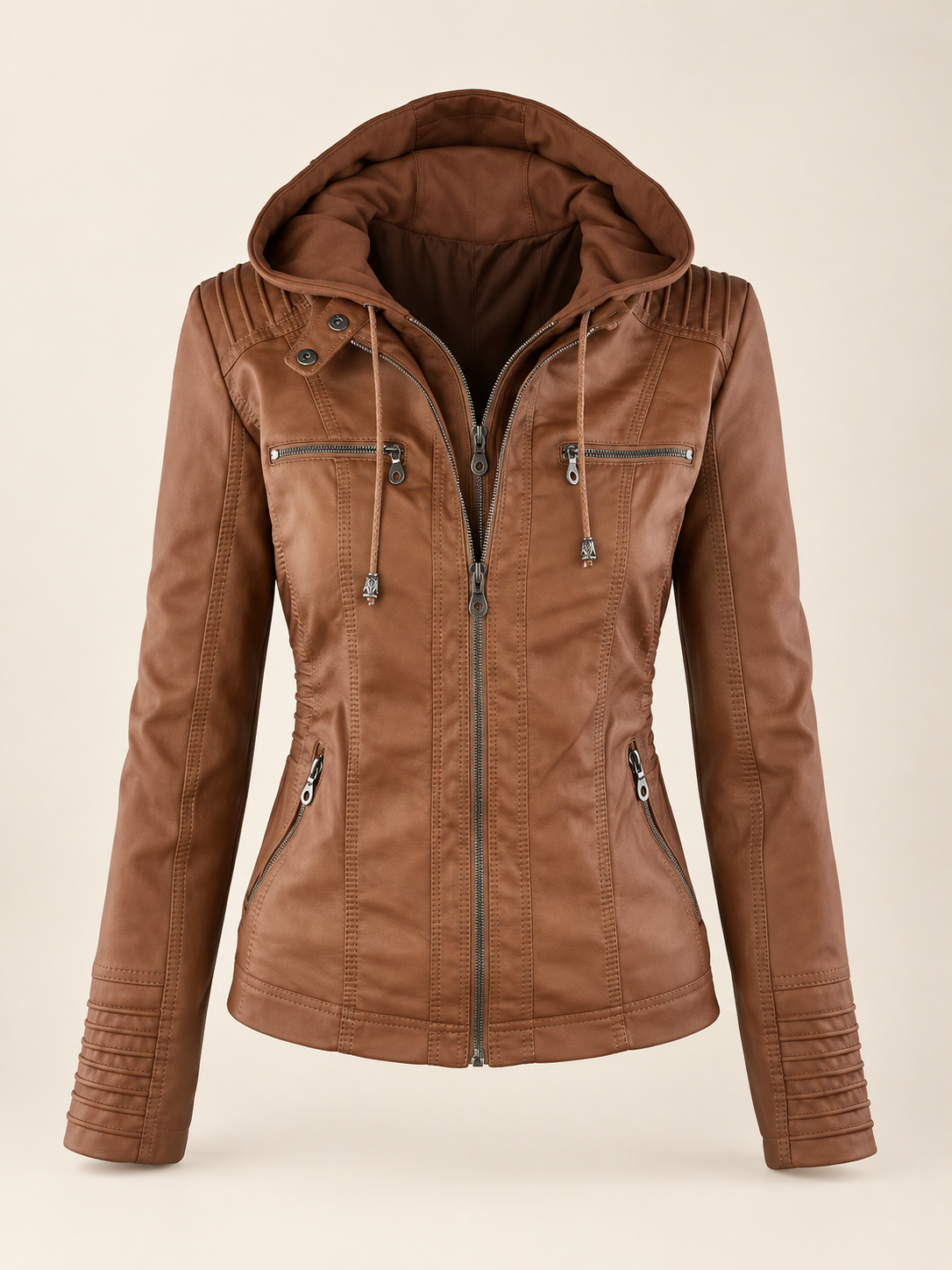 Giacca in pelle aderente con cappuccio — Oriane