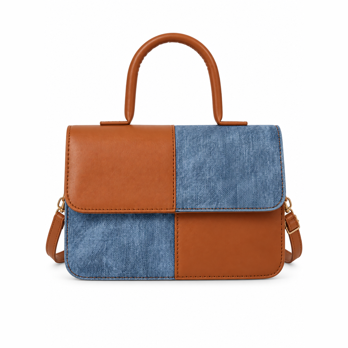 Sac à main en cuir et toile denim — Albane