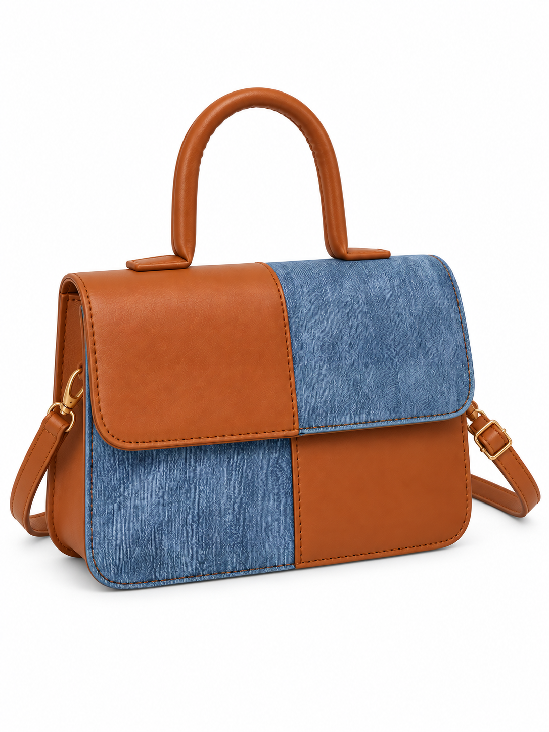 Sac à main en cuir et toile denim — Albane