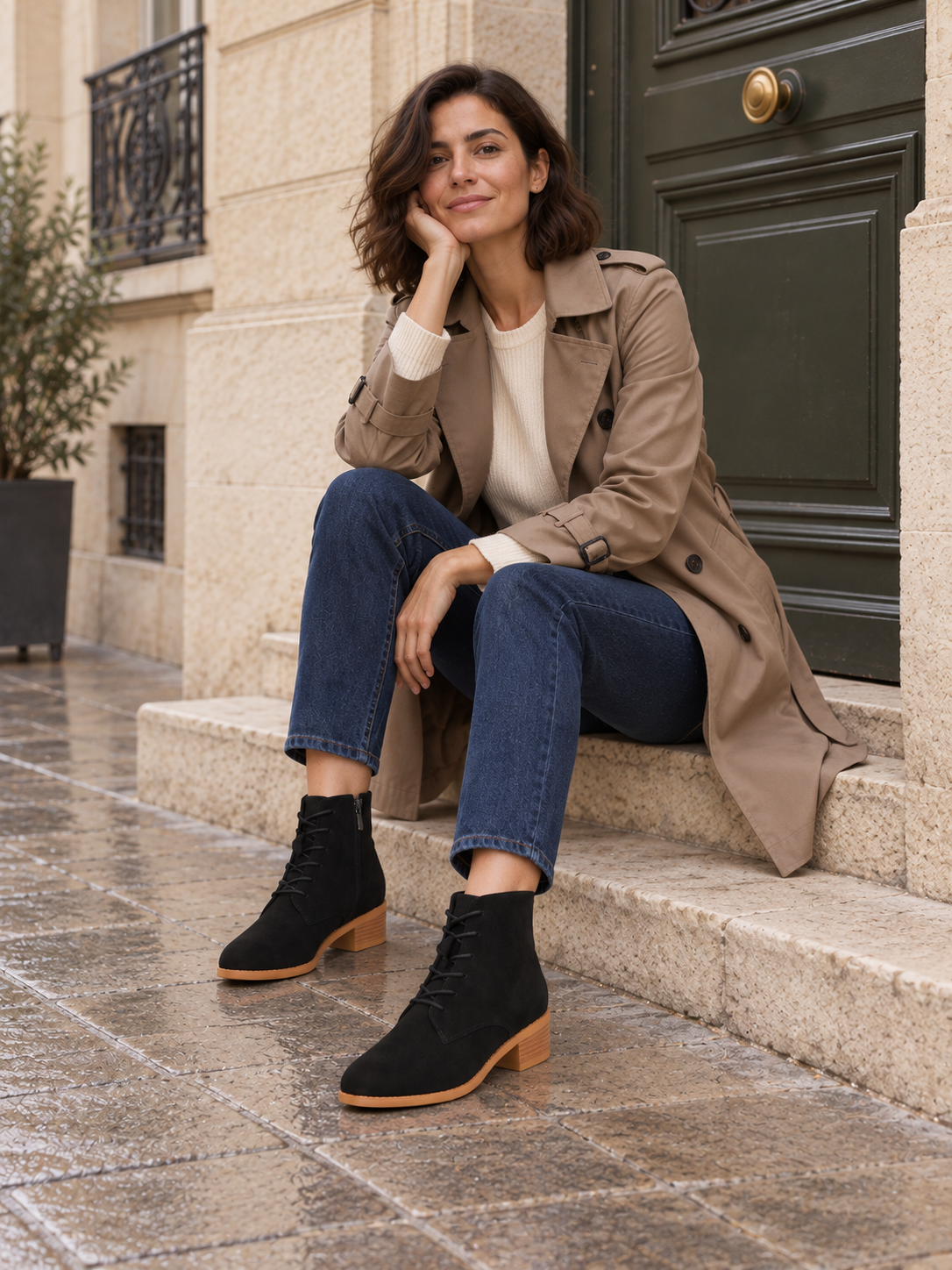 Domitille — Noir — Bottines en suède à lacets, vue portée assise