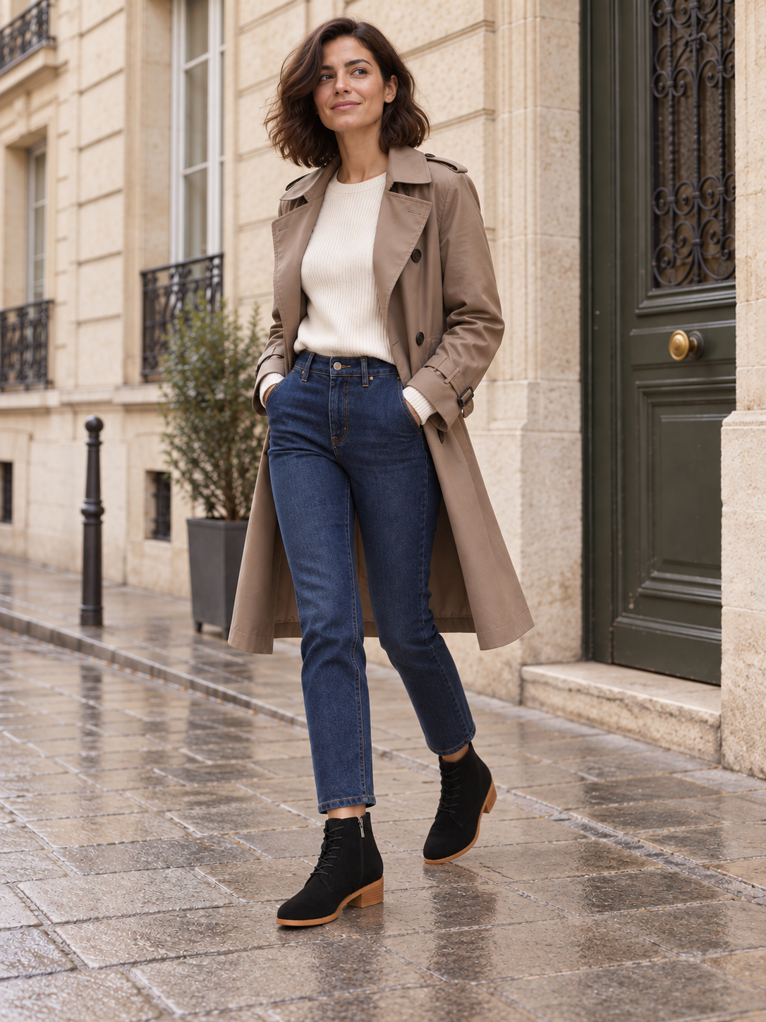 Domitille — Noir — Bottines en suède à lacets, vue portée en marche