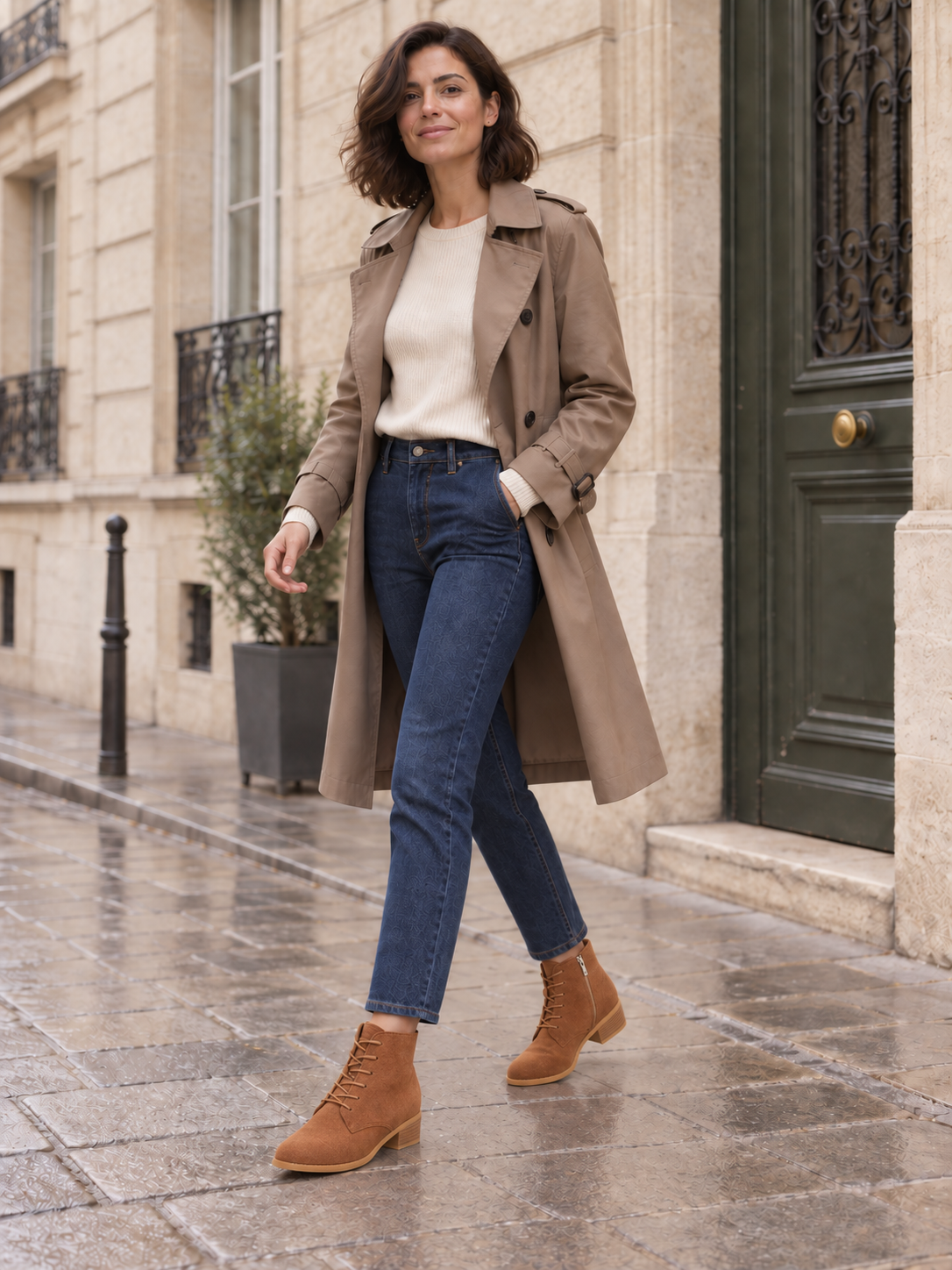 Domitille — Marron — Bottines en suède à lacets, vue portée en marche