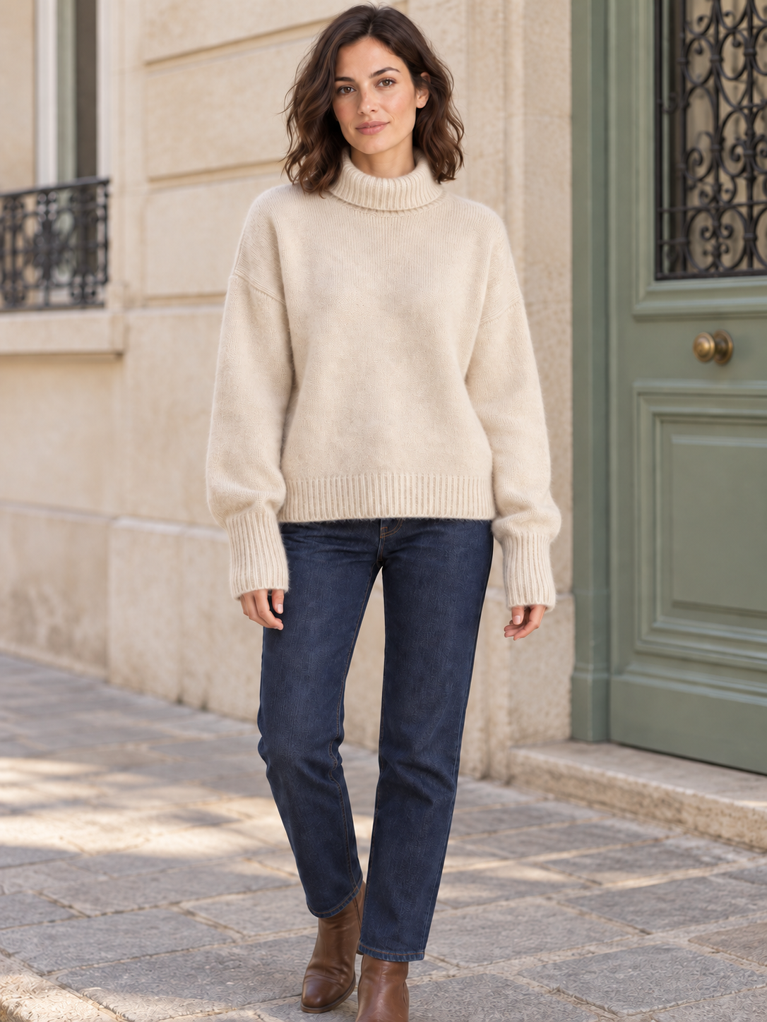 Pull en laine à col montant et poignets longs — Louise