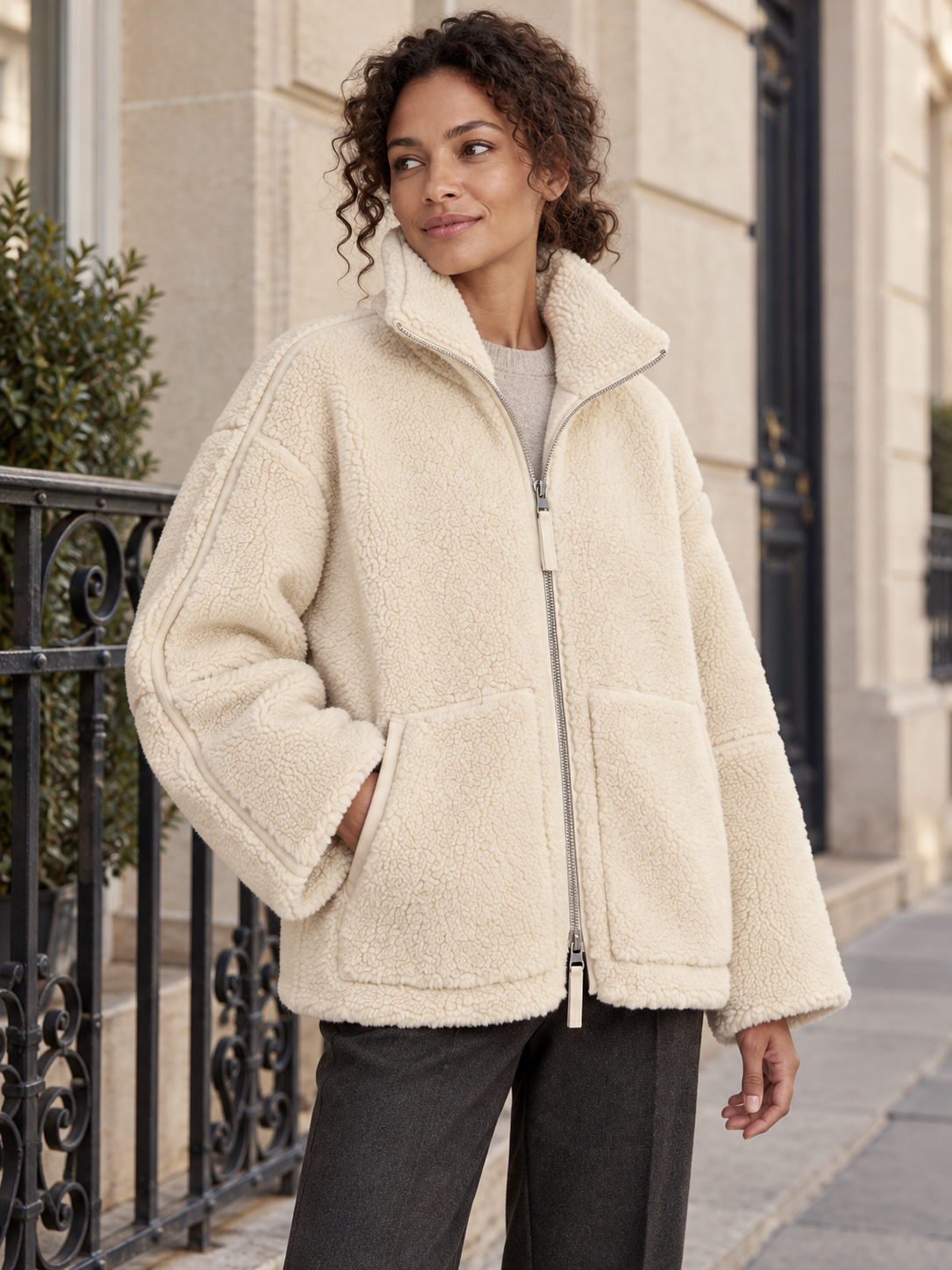 Veste teddy zippée à col montant — Octavie