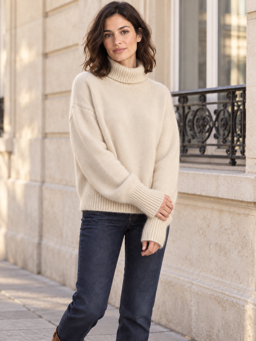 Pull en laine à col montant et poignets longs — Louise