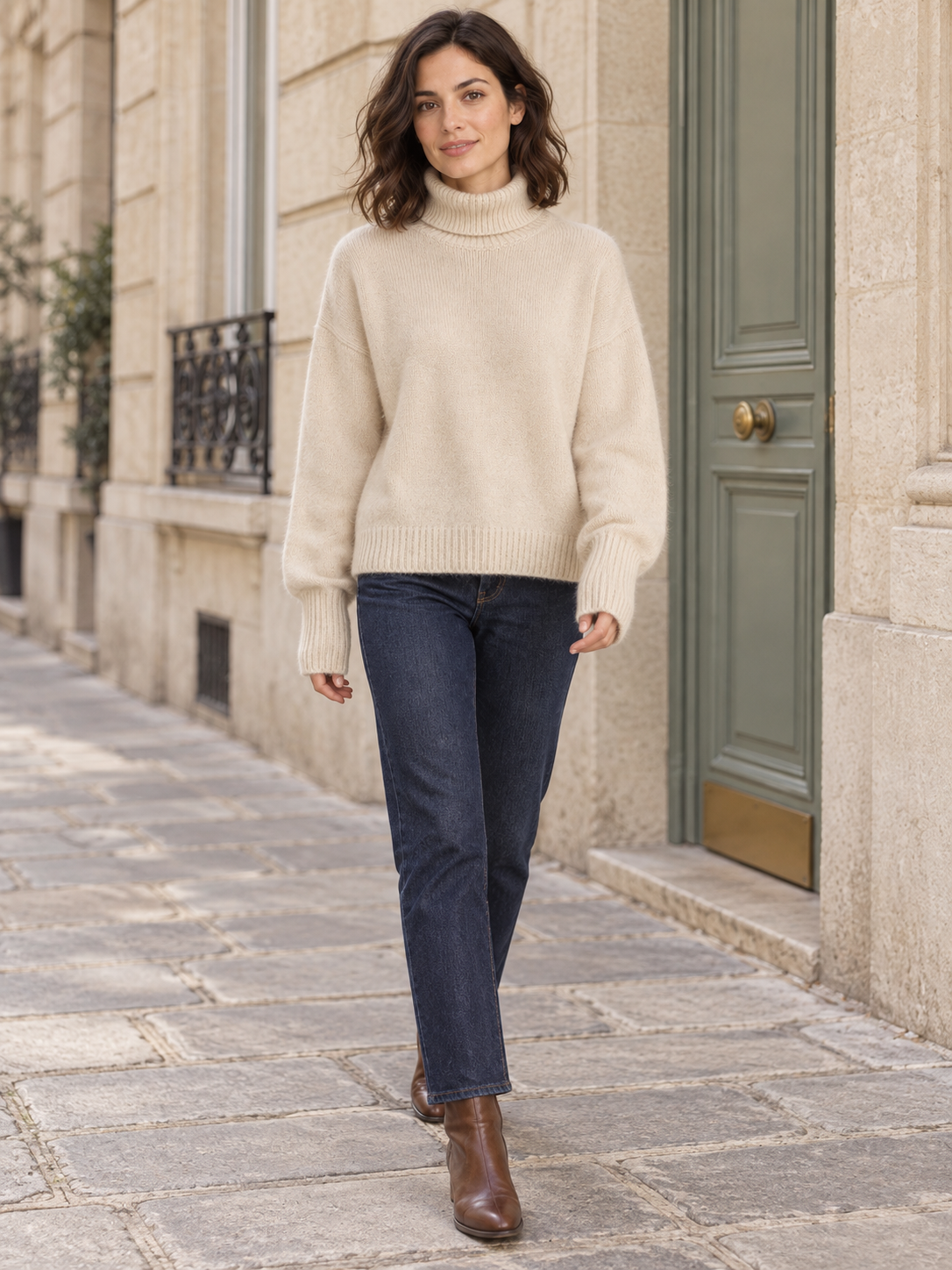 Pull en laine à col montant et poignets longs — Louise