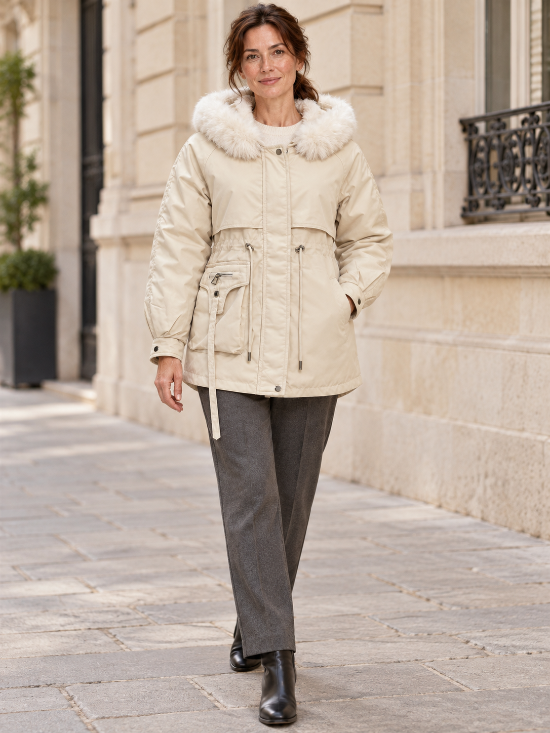 Parka à capuche et doublure aspect fourrure — Solène