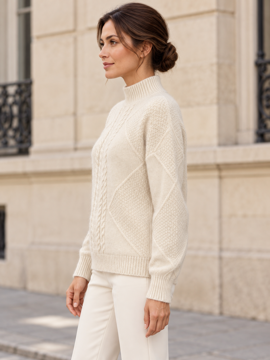 Pull en laine à motifs et col montant — Margot