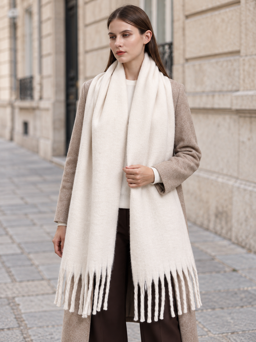 Écharpe unie à longues franges — Éline