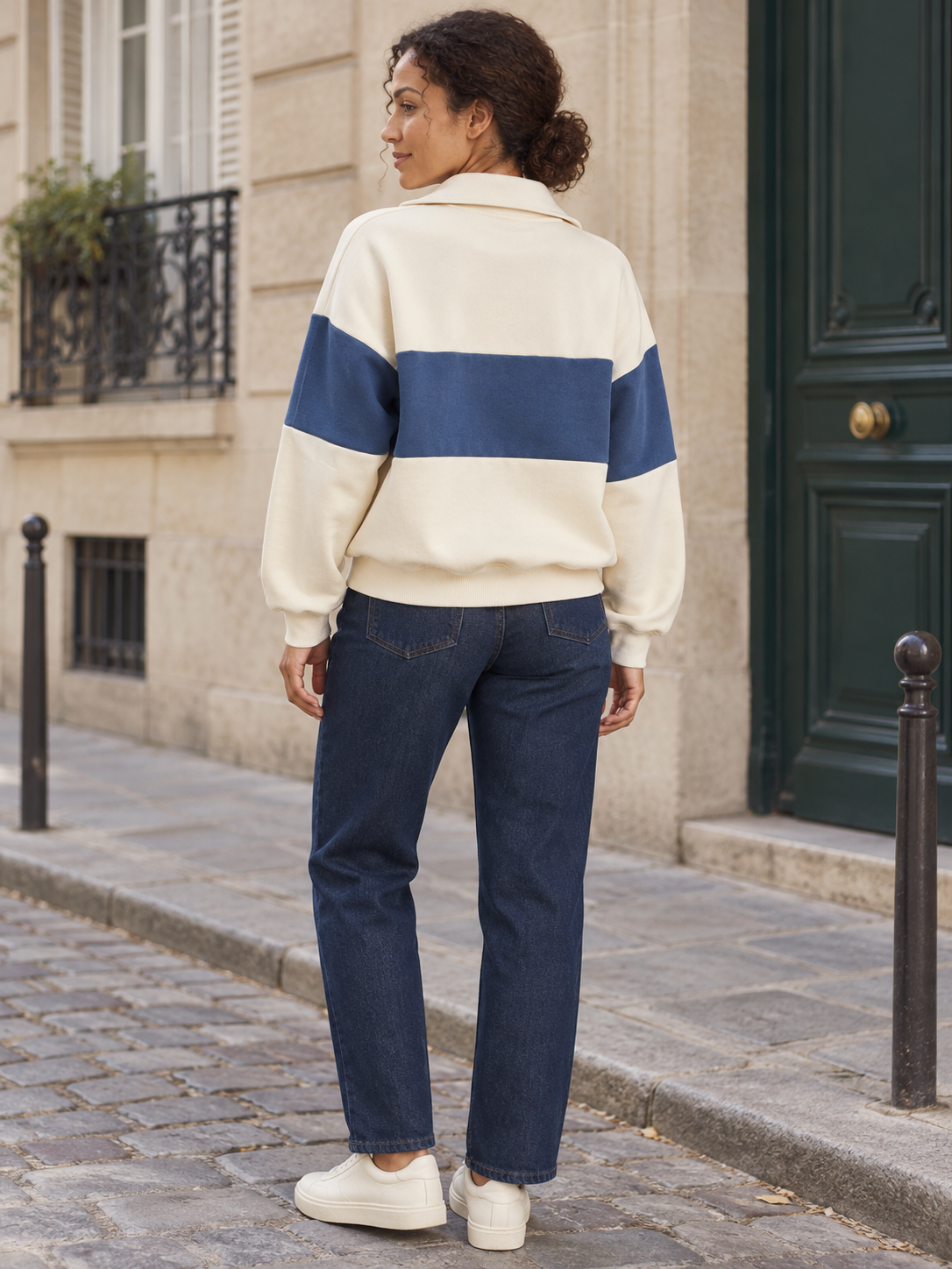 Sweat bicolore en coton à col zippé — Romane