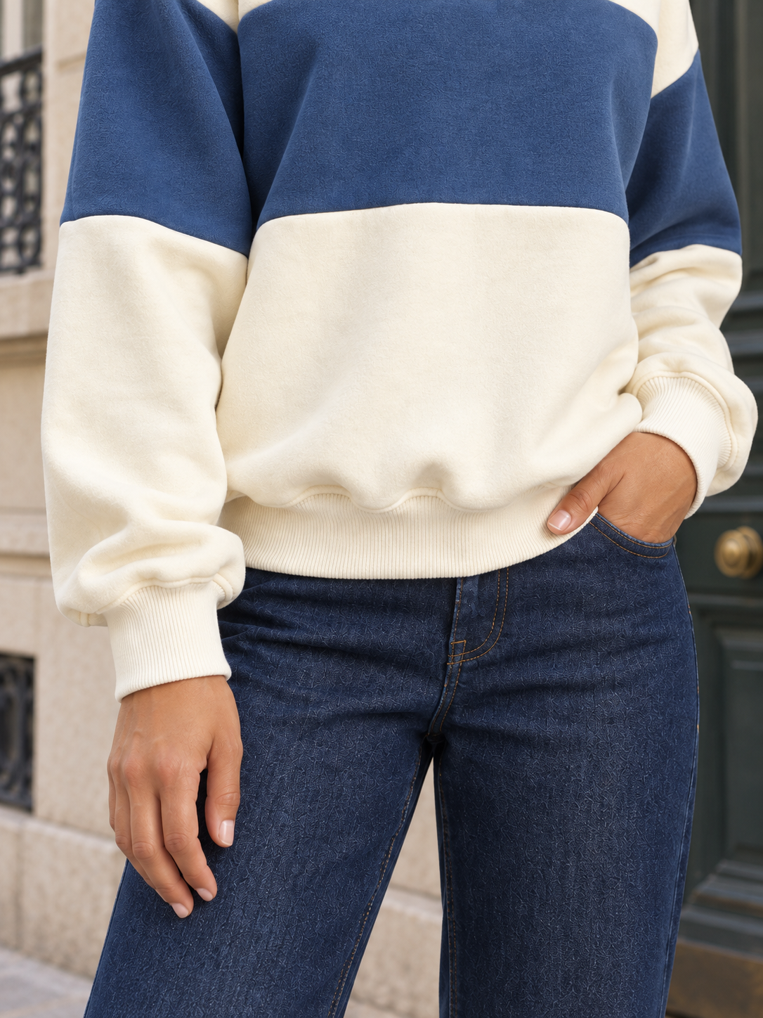 Sweat bicolore en coton à col zippé — Romane