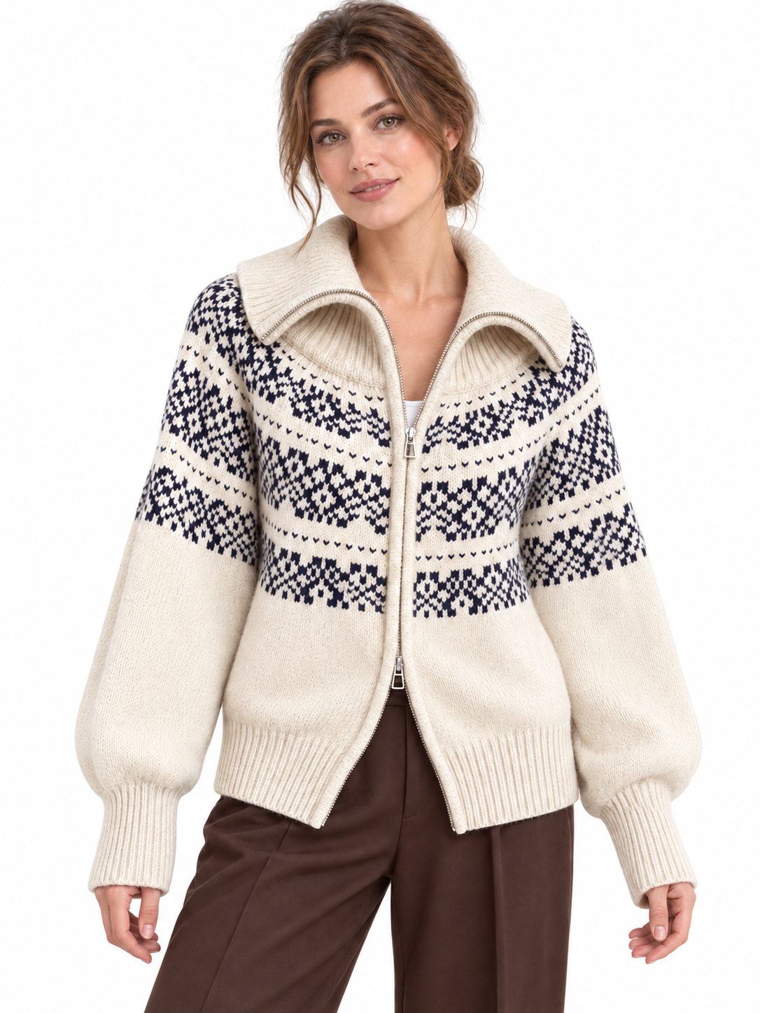 Gilet zippé en laine à motifs jacquard — Juliette