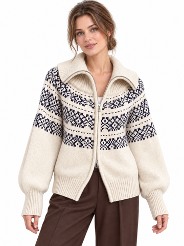 Juliette — Jacquard-patterned wool zip-up cardigan