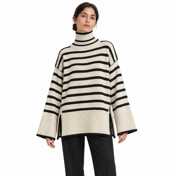 Pull rayé en laine à col montant — Suzanne