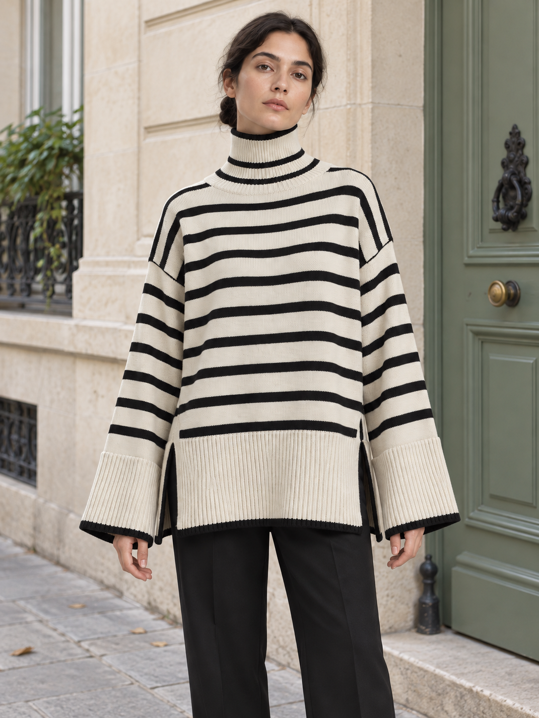 Suzanne — Striped wool turtleneck sweater