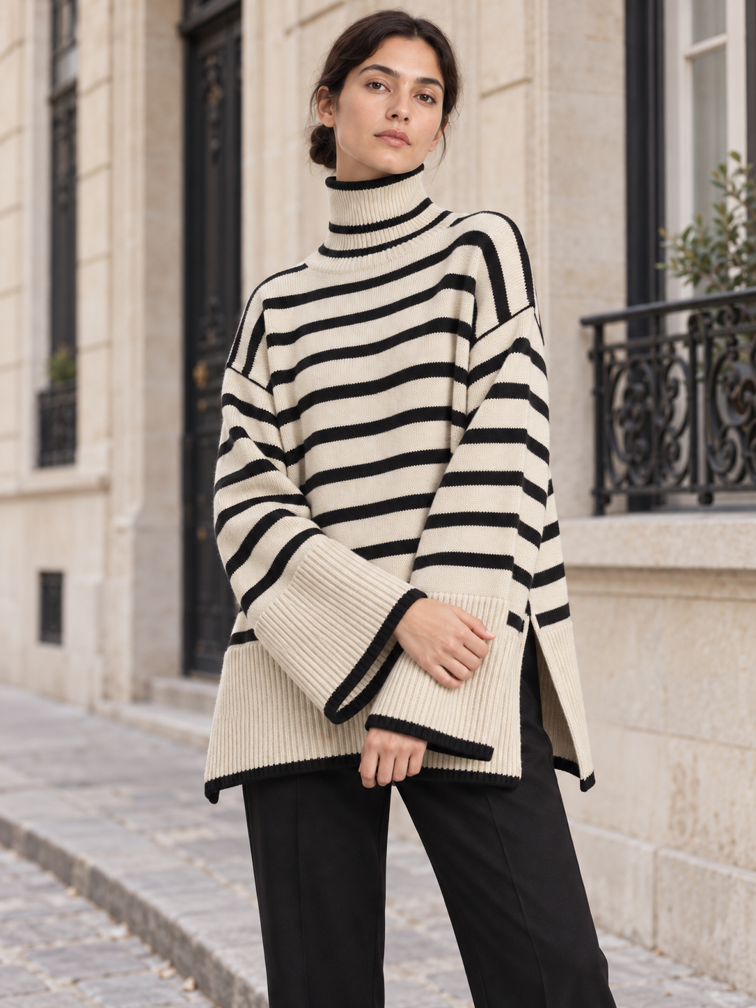 Suzanne — Striped wool turtleneck sweater