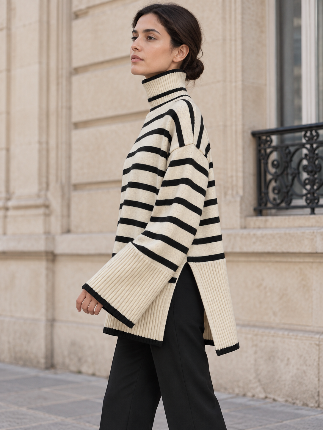 Suzanne — Striped wool turtleneck sweater