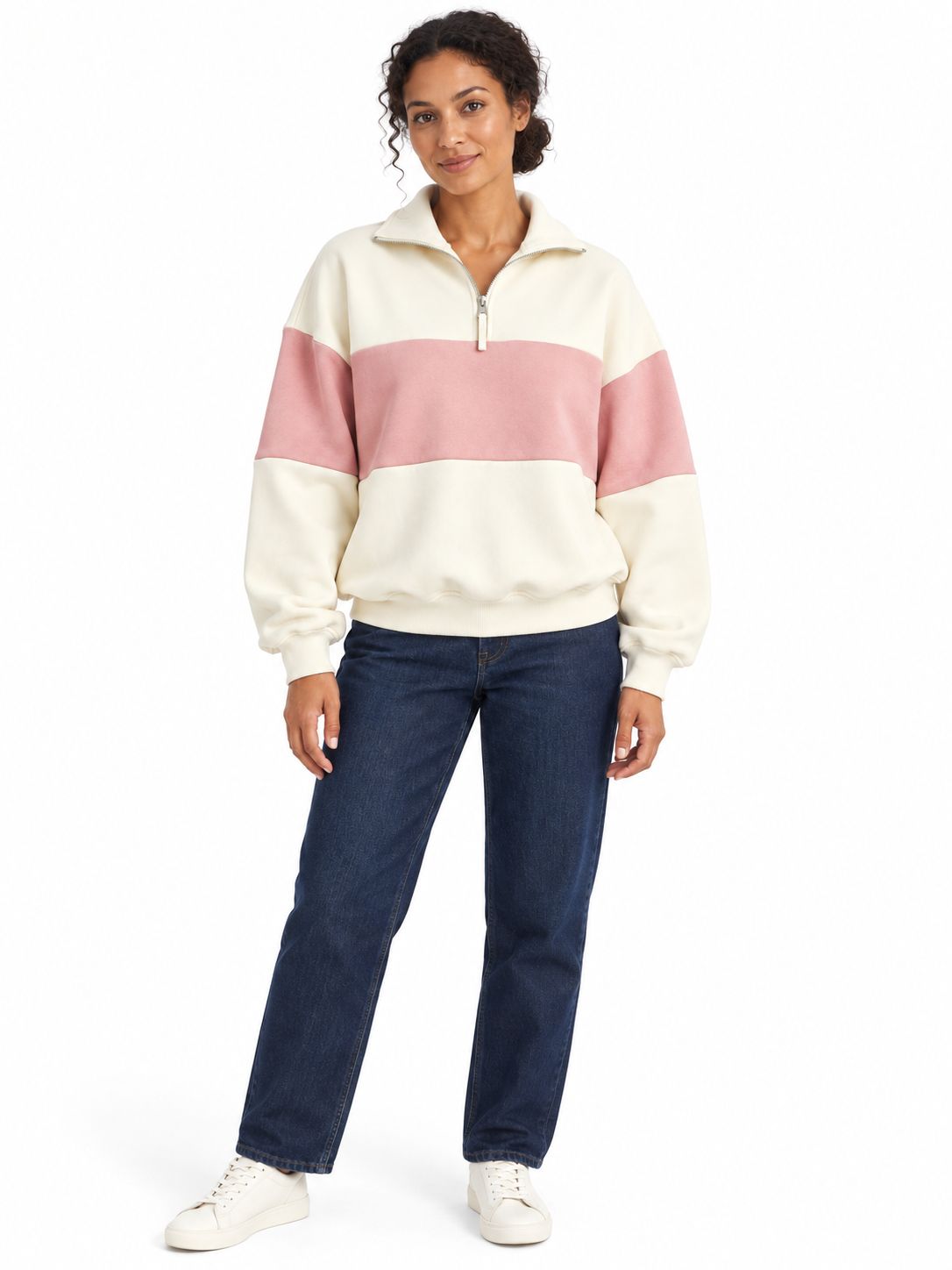 Sweat bicolore en coton à col zippé — Romane