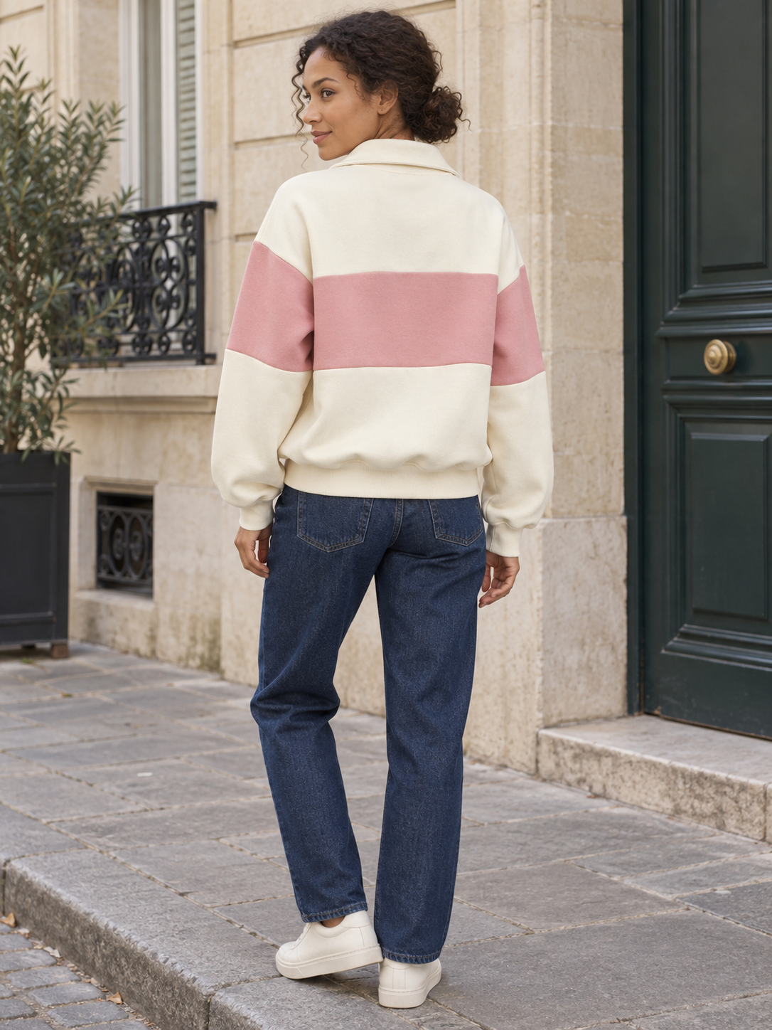Sweat bicolore en coton à col zippé — Romane