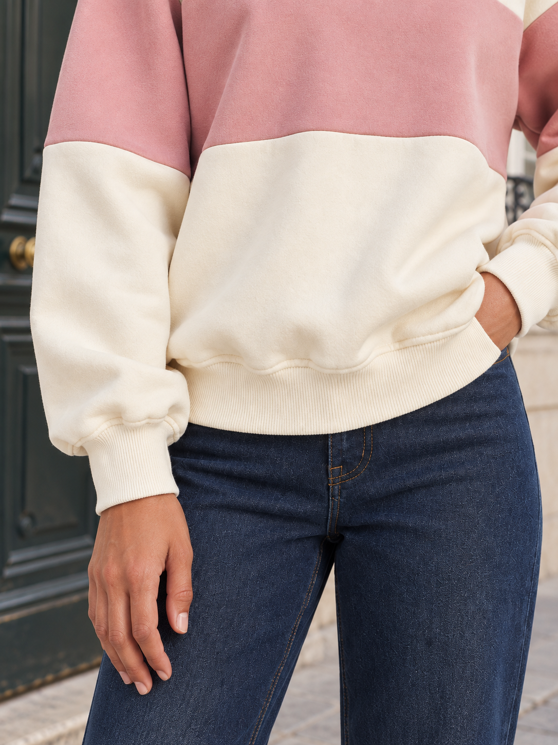 Sweat bicolore en coton à col zippé — Romane