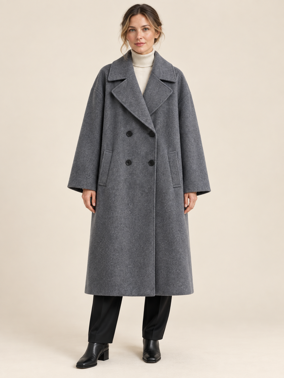 Manteau long en laine à double boutonnage — Gabrielle