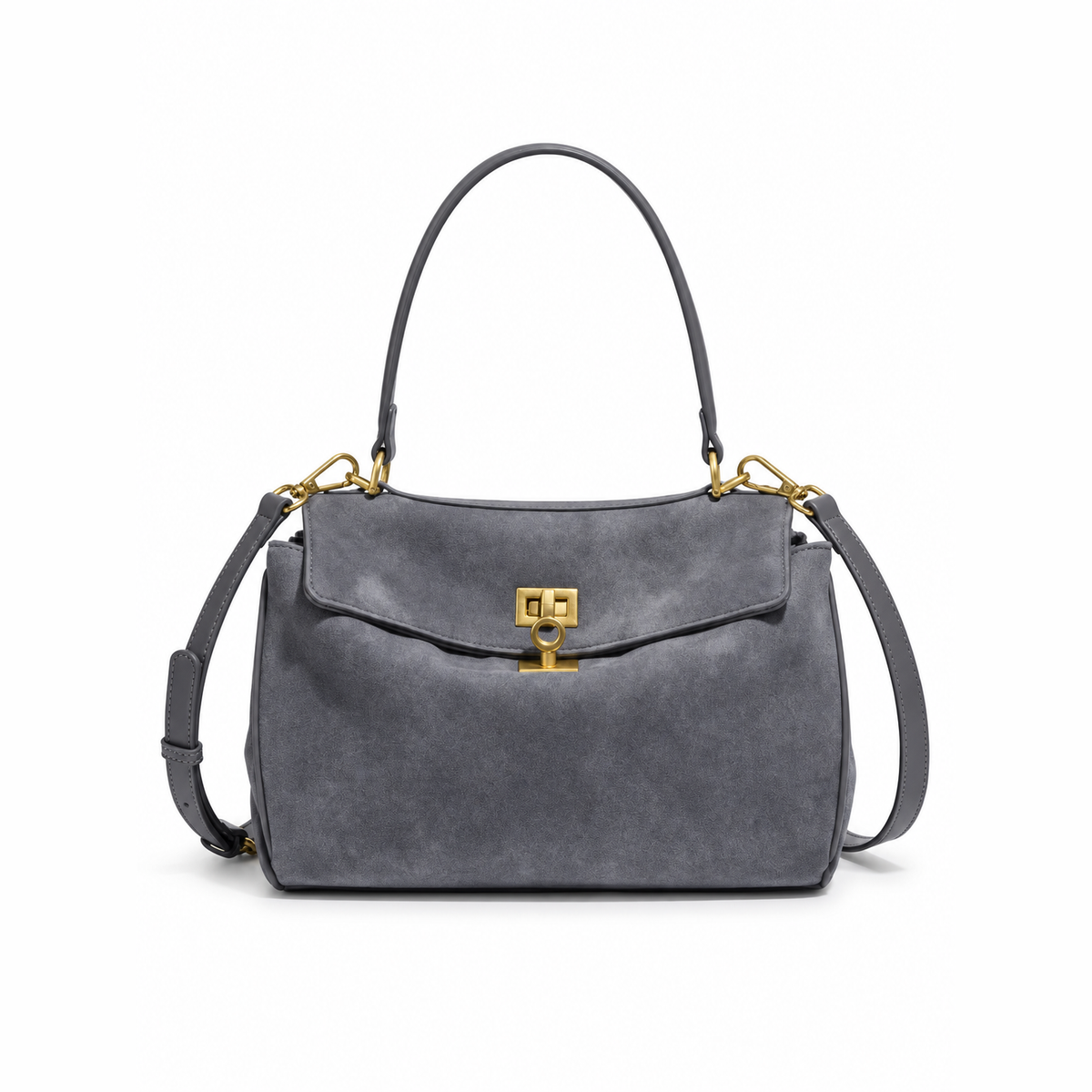 Faustine — Suede bag with gold-tone clasp
