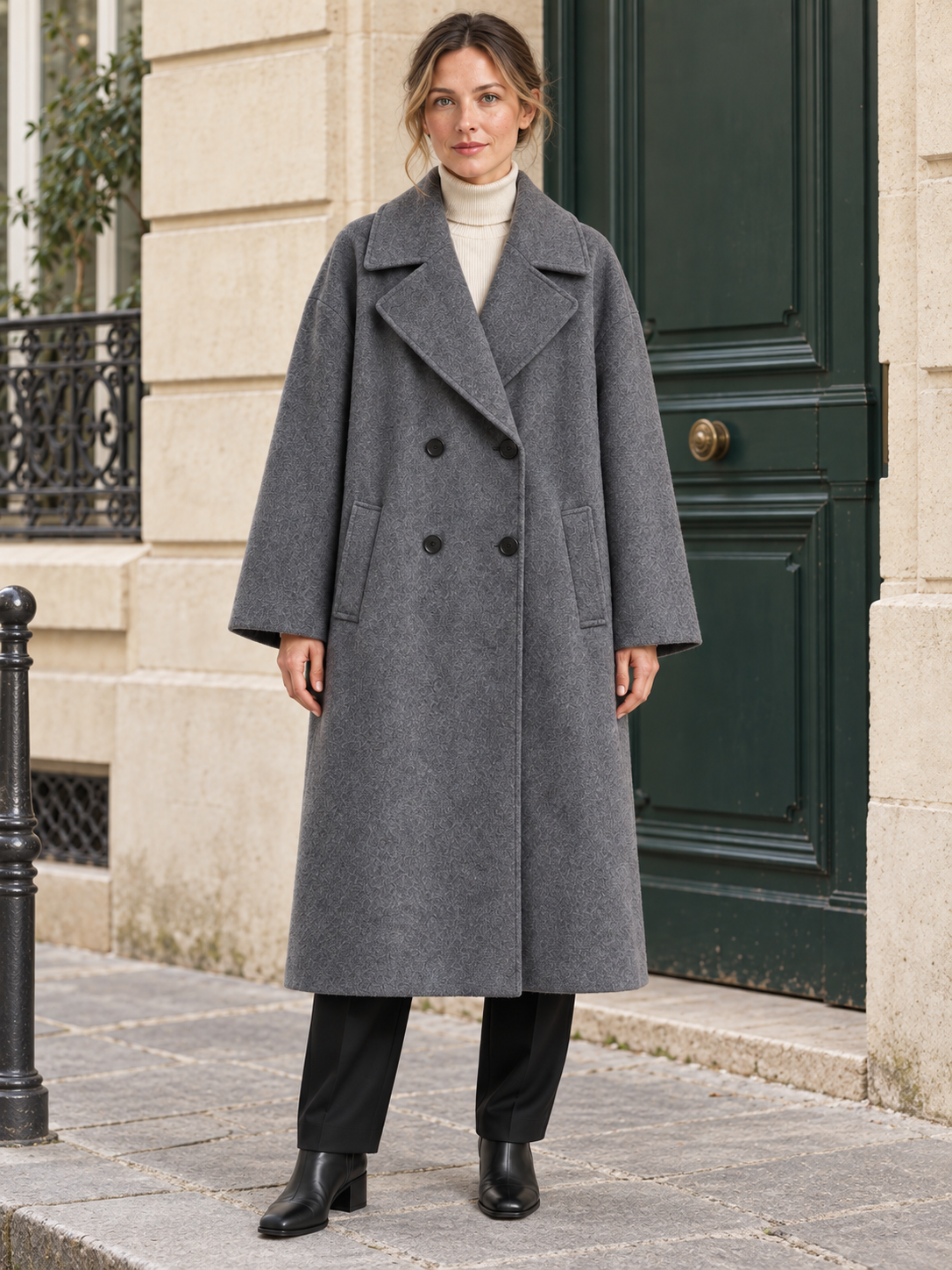 Manteau long en laine à double boutonnage — Gabrielle
