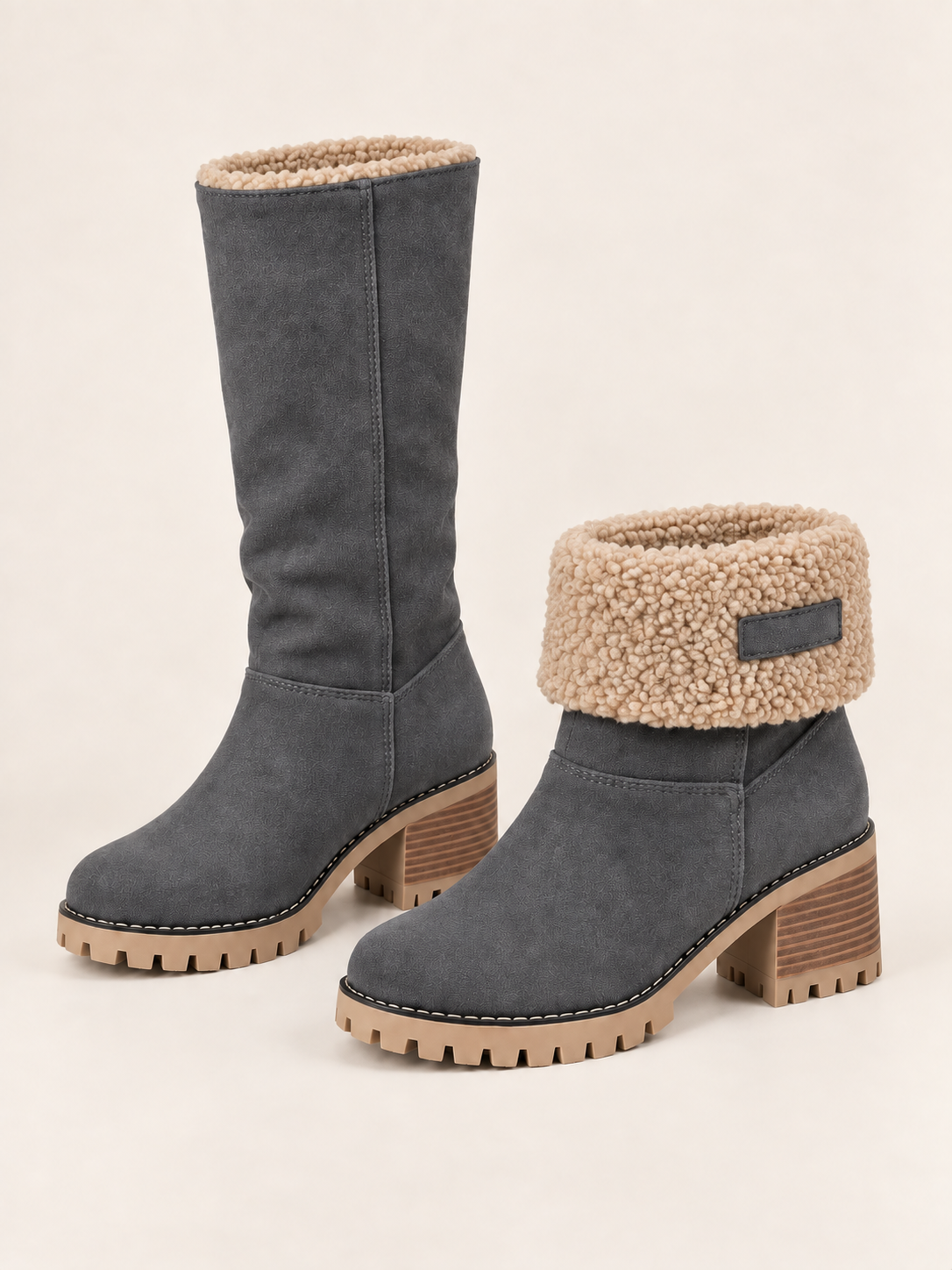 Stivaletti in finta pelle scamosciata con risvolto in sherpa — Florine