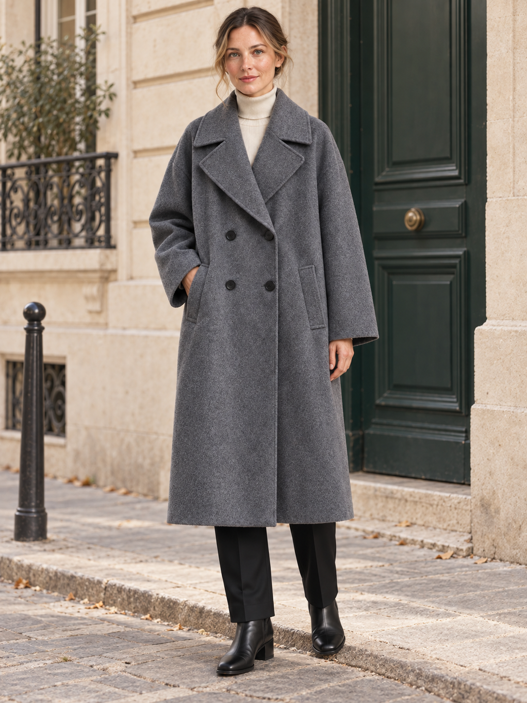 Manteau long en laine à double boutonnage — Gabrielle