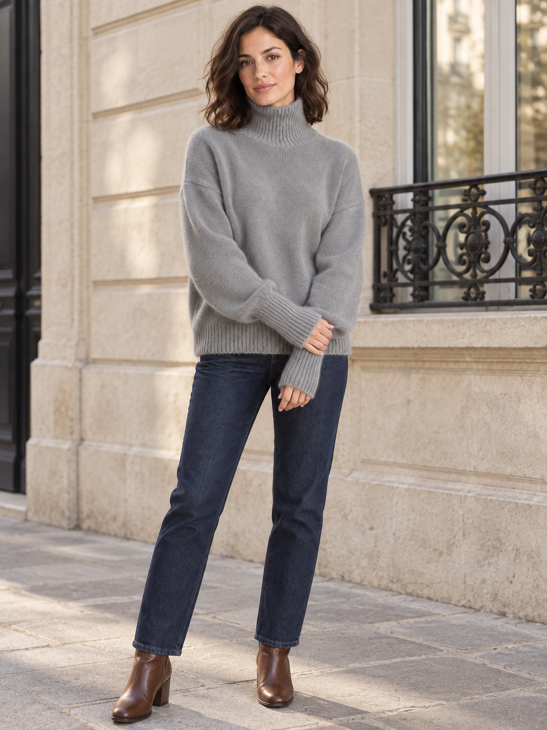 Pull en laine à col montant et poignets longs — Louise