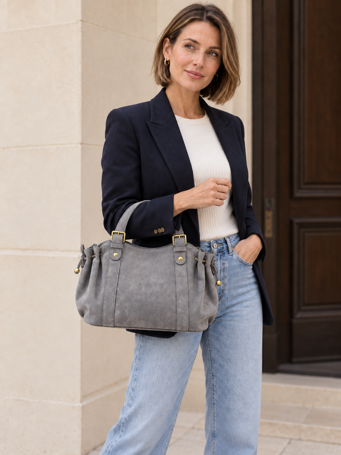 Adèle — Ruched faux suede handbag