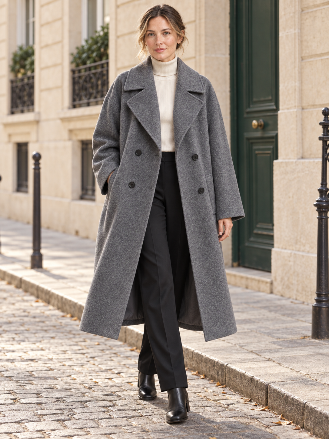 Manteau long en laine à double boutonnage — Gabrielle