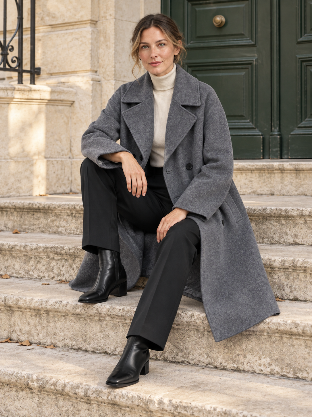 Manteau long en laine à double boutonnage — Gabrielle