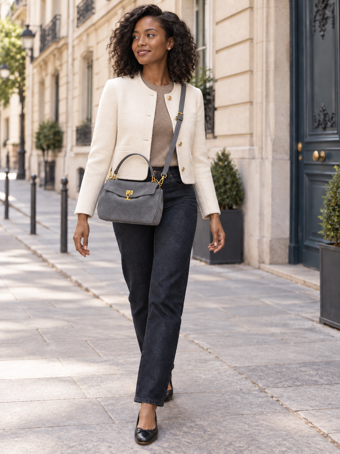 Faustine — Suede bag with gold-tone clasp