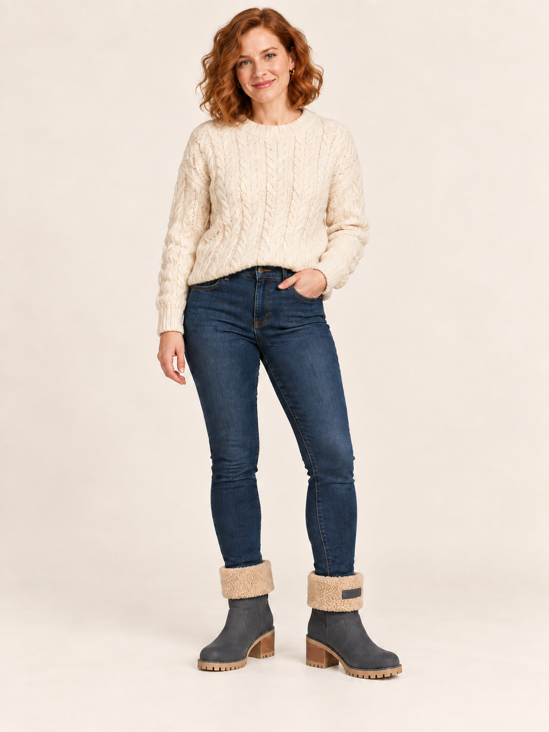 Stivaletti in finta pelle scamosciata con risvolto in sherpa — Florine