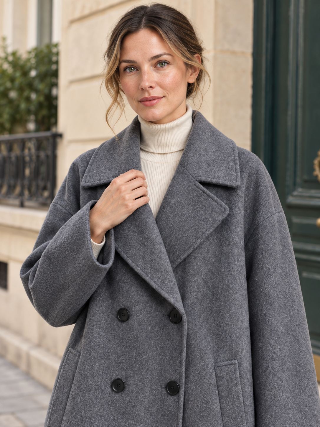 Manteau long en laine à double boutonnage — Gabrielle