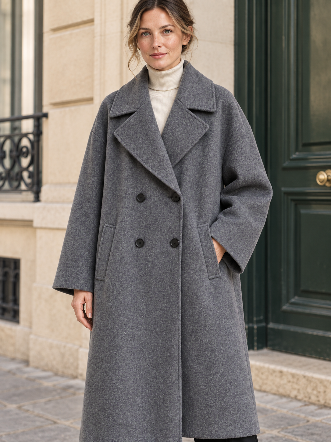 Manteau long en laine à double boutonnage — Gabrielle