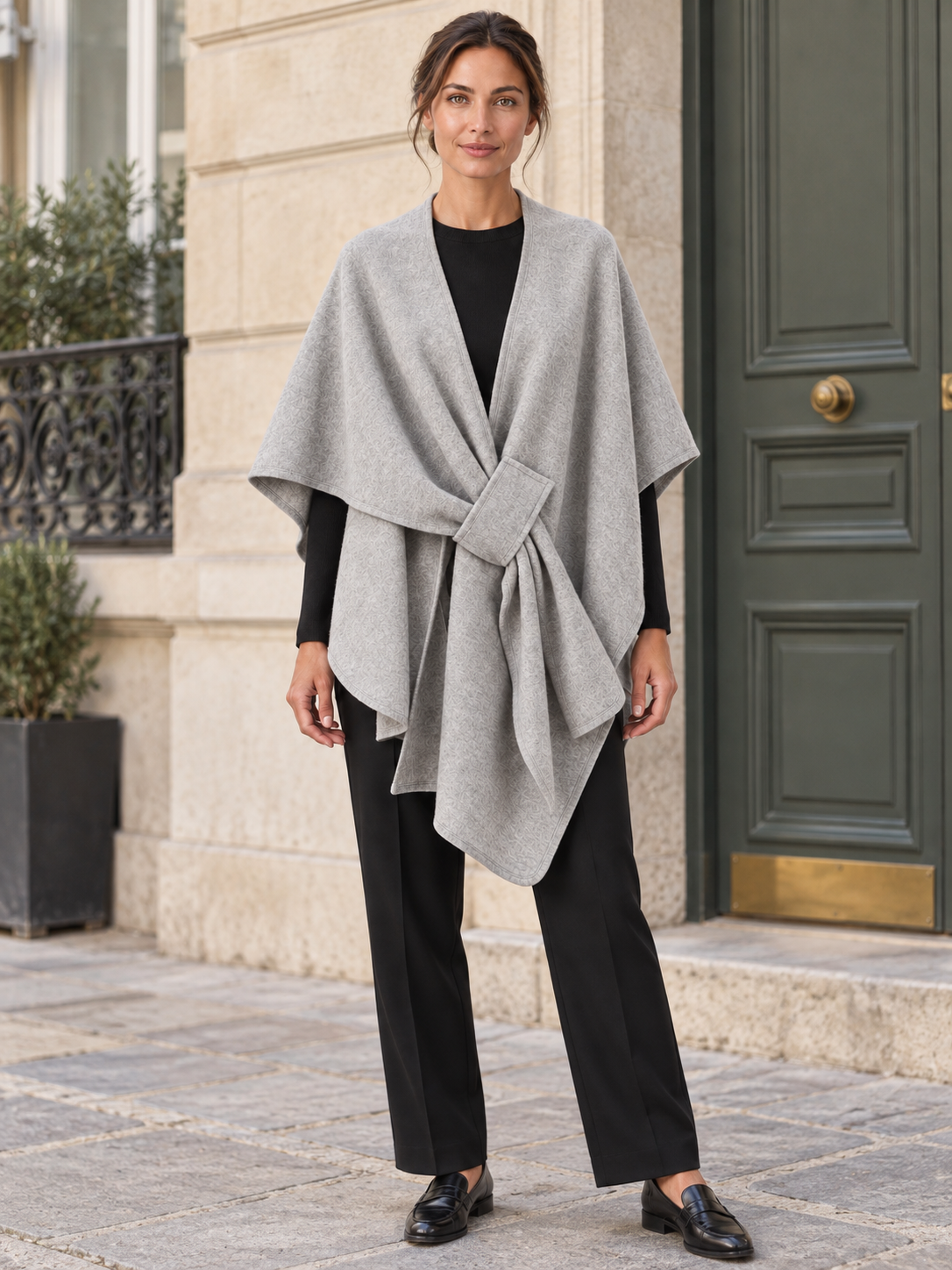 Poncho-châle en coton à passant — Agathe