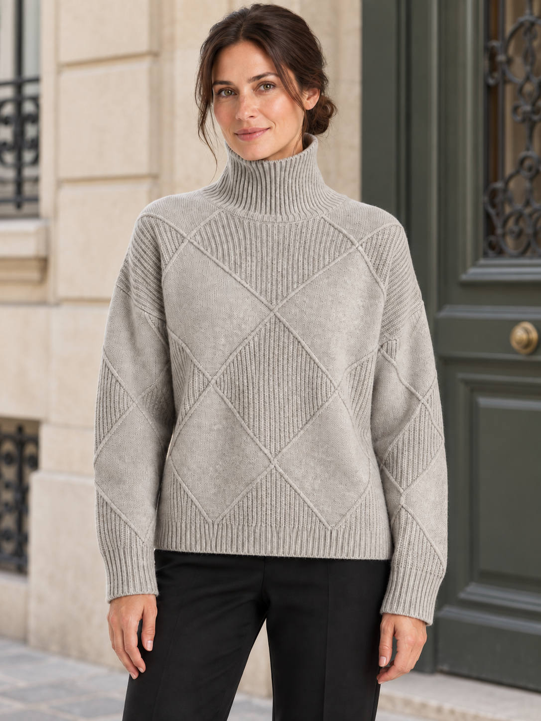 Maglione in lana a rombi con collo alto — Camille