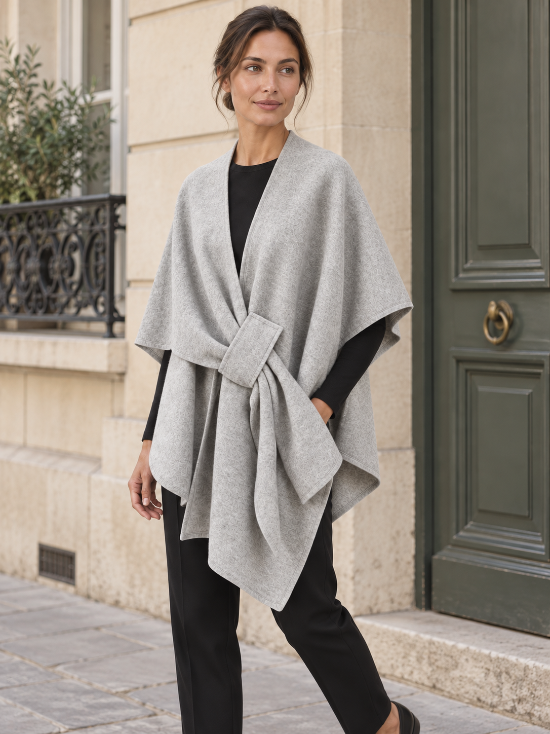 Poncho-châle en coton à passant — Agathe