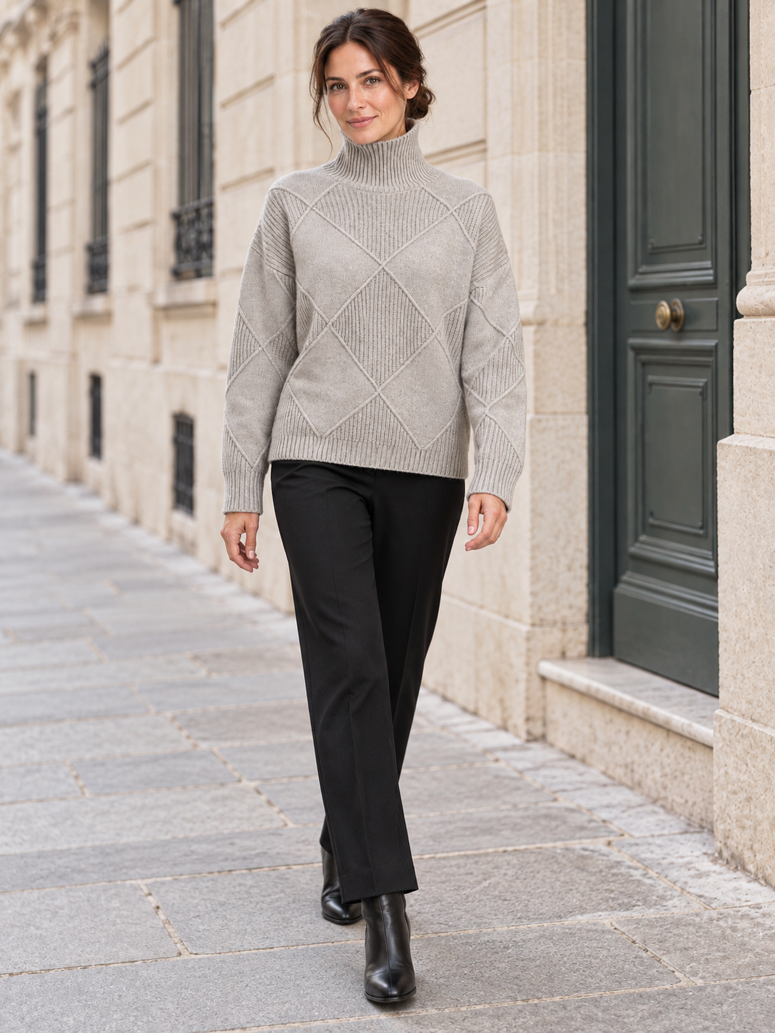 Maglione in lana a rombi con collo alto — Camille