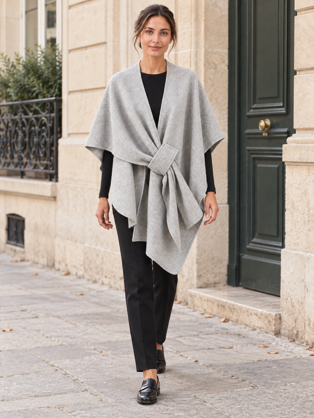 Poncho-châle en coton à passant — Agathe