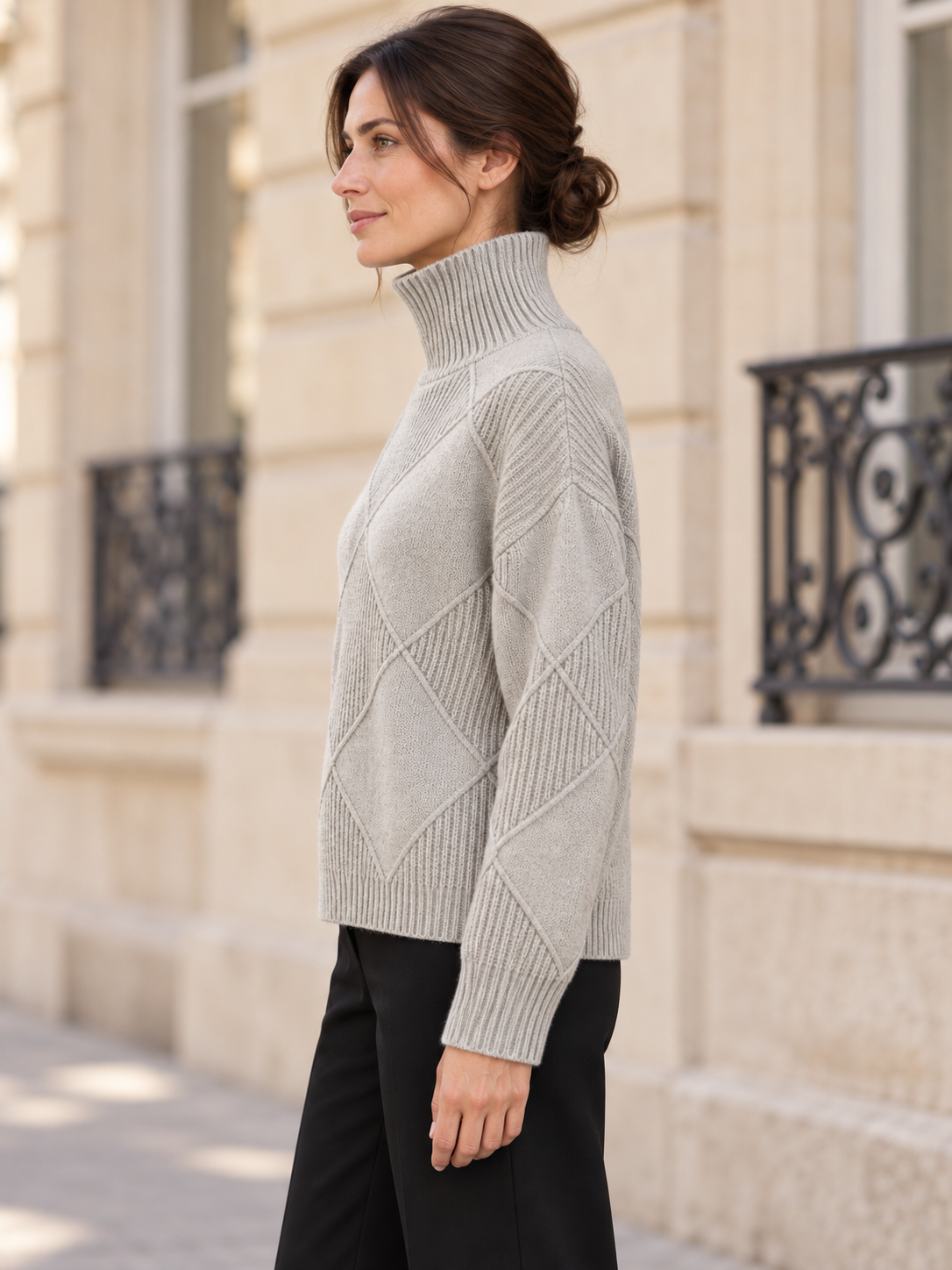 Maglione in lana a rombi con collo alto — Camille