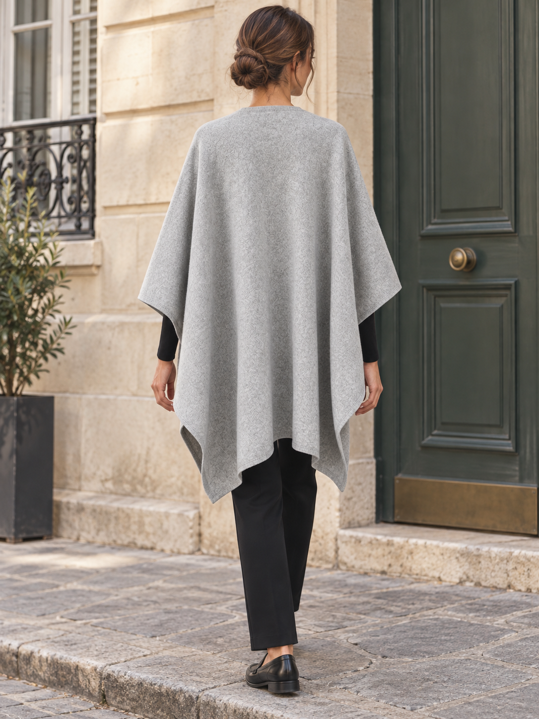 Poncho-châle en coton à passant — Agathe