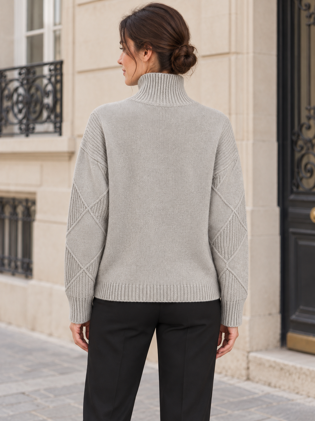 Maglione in lana a rombi con collo alto — Camille