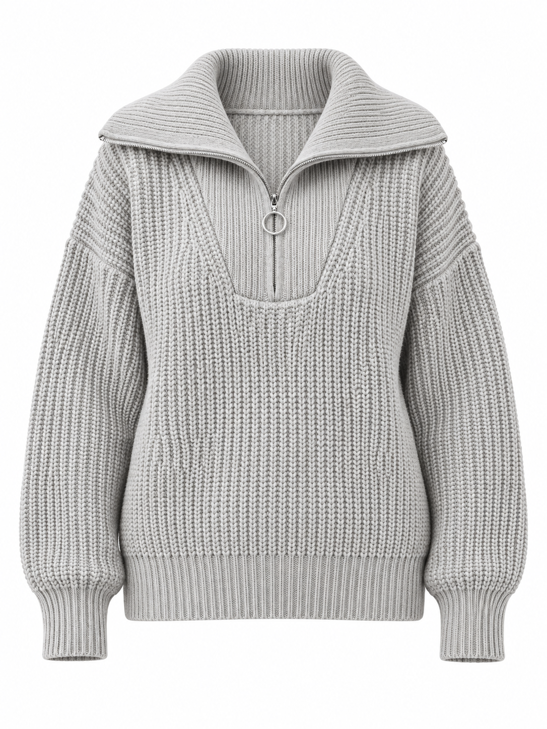 Clémence — Zip-neck wool sweater with ring pull