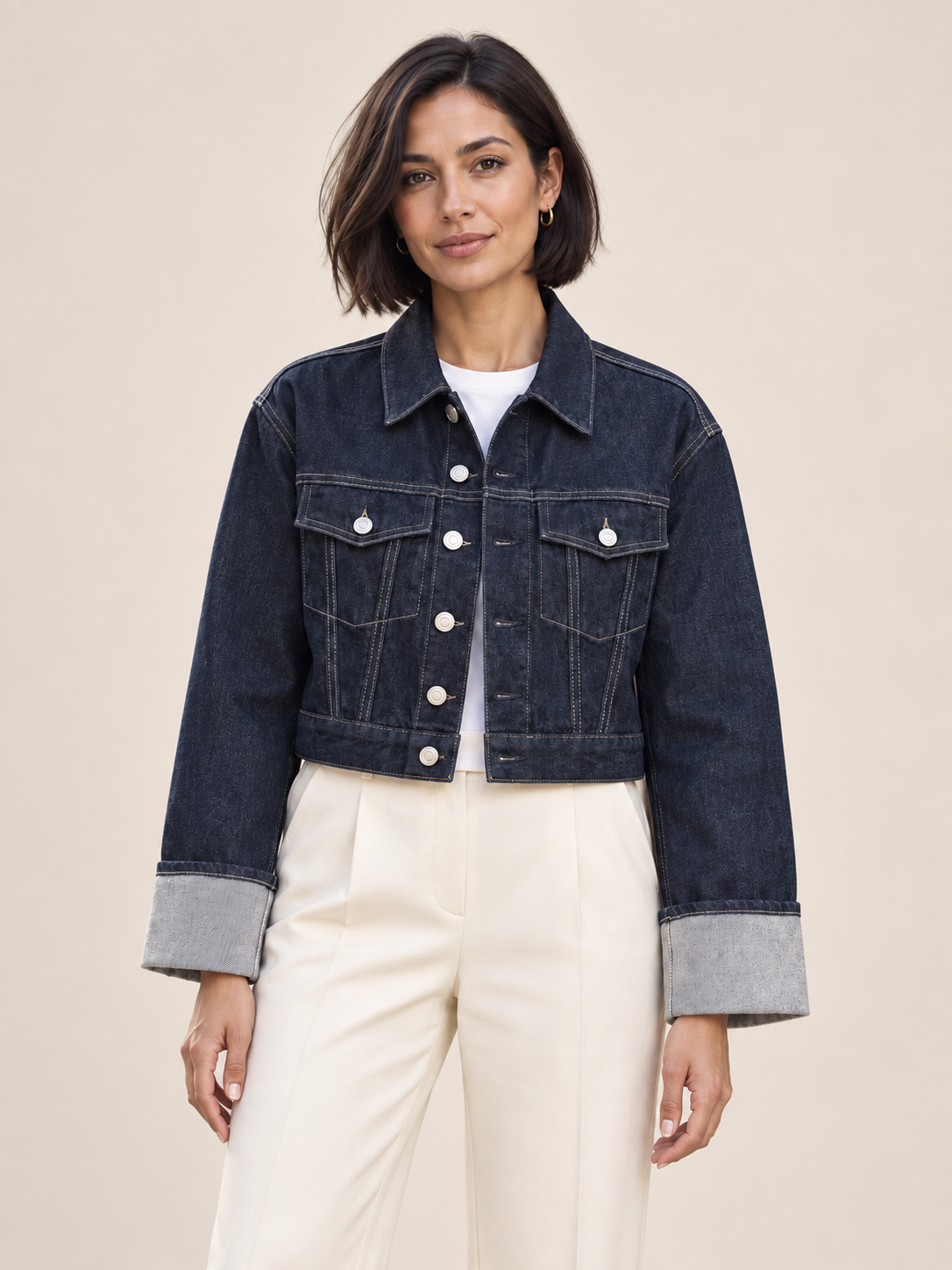 Veste courte en jean à revers contrastés — Ninon