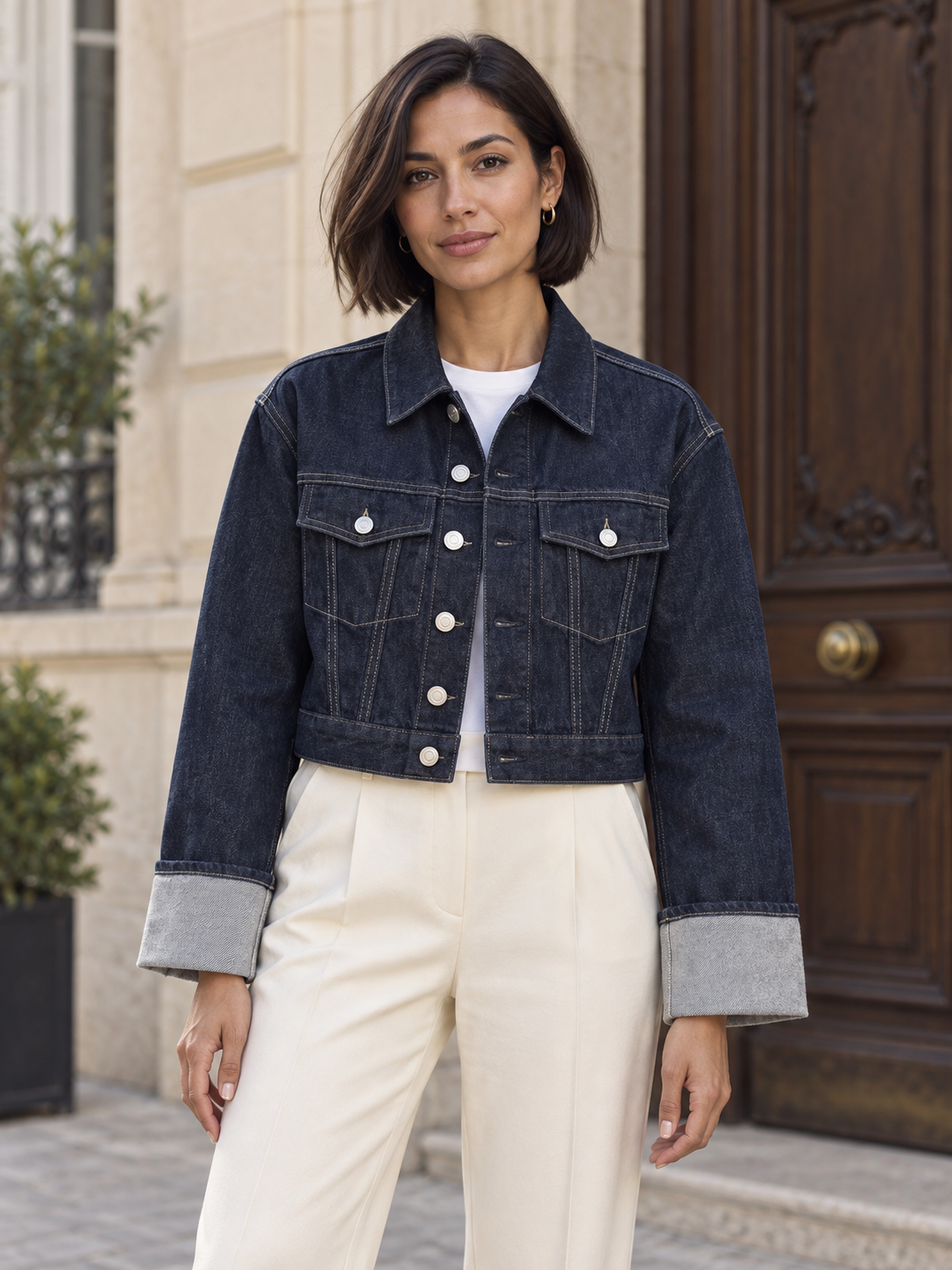 Ninon — Short denim jacket with contrasting cuffs
