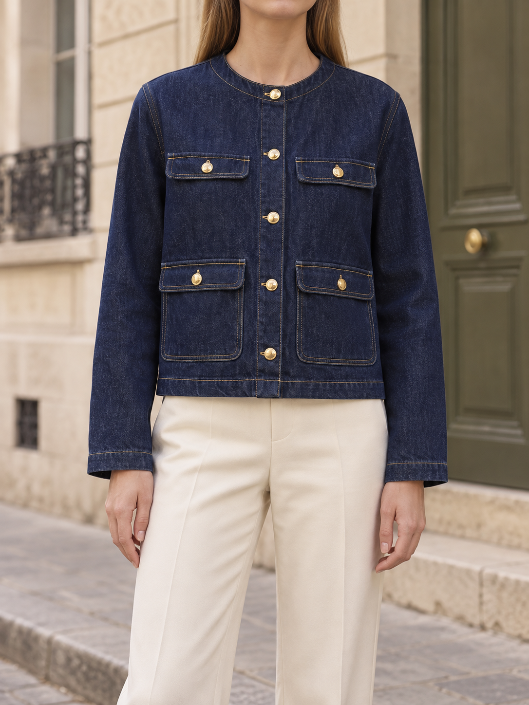 Giacca di jeans con girocollo — Solange